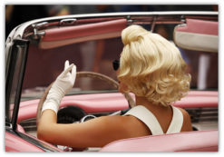 Poster Blond lady in Pink Cadillac