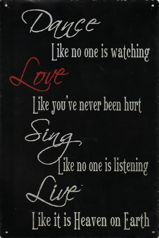 Plåtskylt Dance Love Sing Live 20x30cm