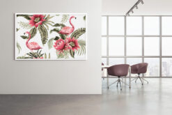 Tropical Vintage pink Flamingos & Hibiskus Poster