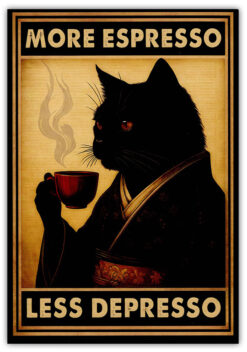 Alternative view of Svart katt dricker espresso 30x40cm med ram