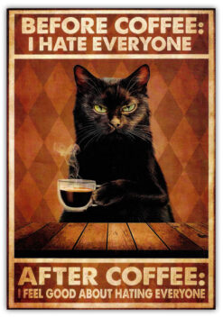 Alternative view of Svart katt dricker kaffe 30x40cm med ram