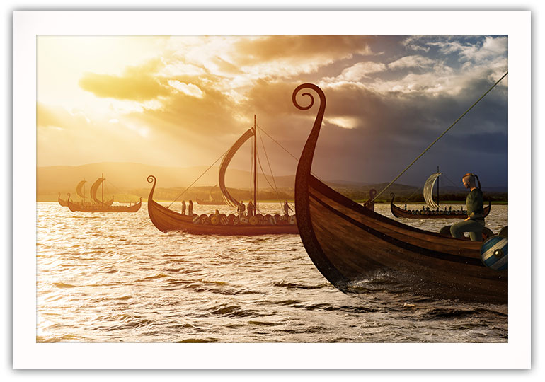 Viking båtar i solnedgång poster - Bild 2