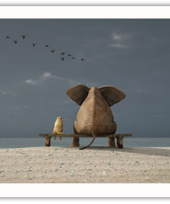 Alternative view of Elefant och hund blickar ut över havet
