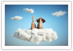Alternative view of Giraff och elefant på molnet poster