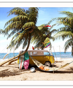 Alternative view of VW Van på stranden Poster