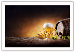 Ölglas och ektunna på gammalt bord poster - Bild 2