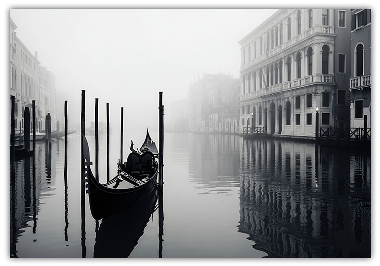 Ensam gondol på floden Venedig Poster