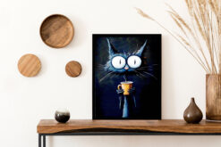 Katt som luktar på coffee 30x40cm med ram