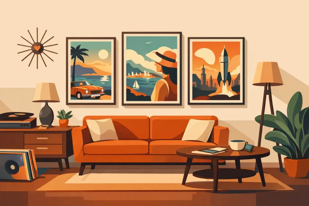 Retro posters vardagsrum - så får du rätt stil